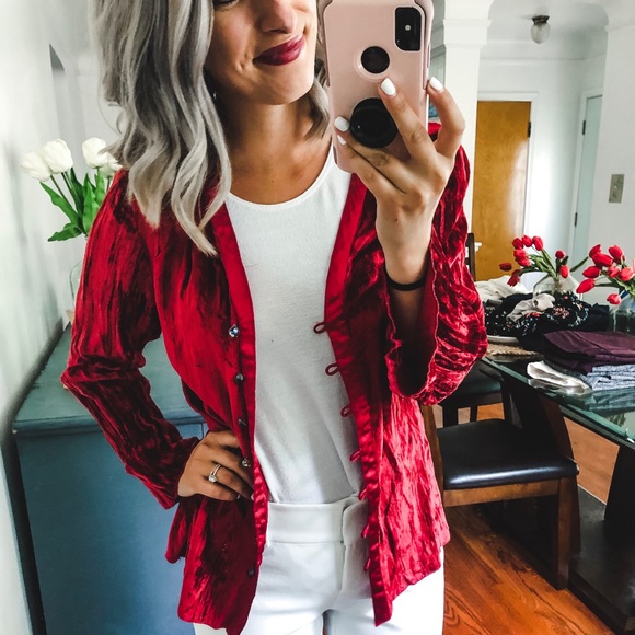 Isabella Bird Red Velvet Rayon Cardigan P - Picture 2 of 6